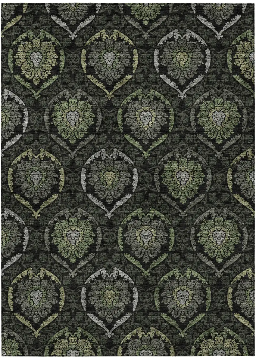 Green Gray And Charcoal Medallion Washable Indoor Outdoor Area Rug Photo 2