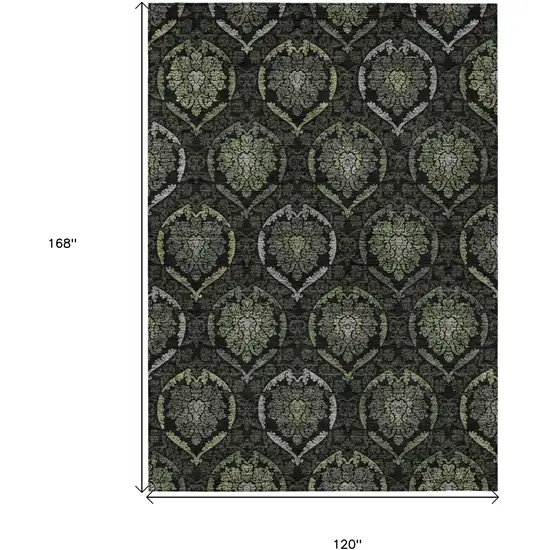 Green Gray And Charcoal Medallion Washable Indoor Outdoor Area Rug Photo 3