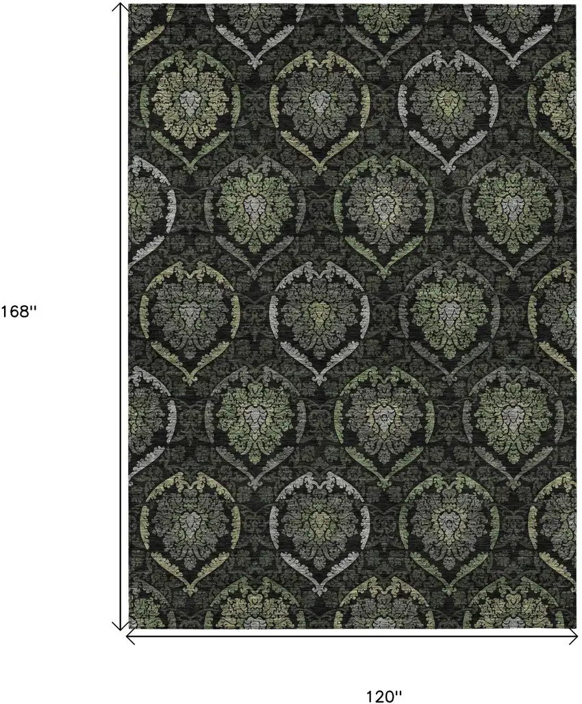 Green Gray And Charcoal Medallion Washable Indoor Outdoor Area Rug Photo 3