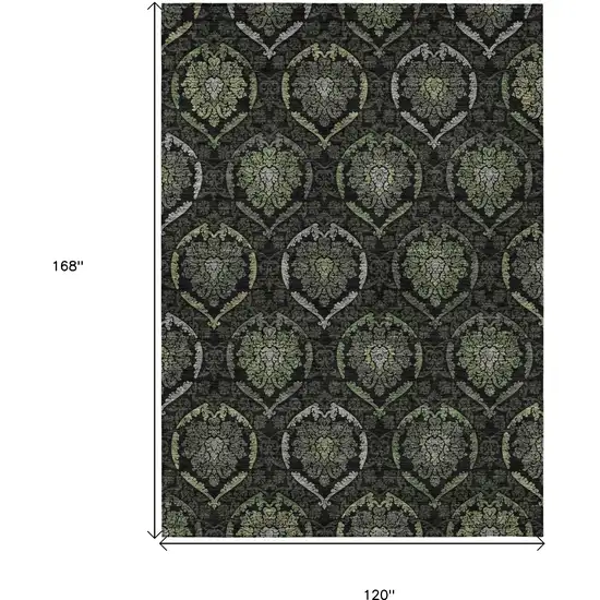 Green Gray And Charcoal Medallion Washable Indoor Outdoor Area Rug Photo 3