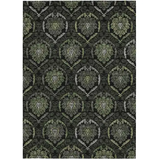 Green Gray And Charcoal Medallion Washable Indoor Outdoor Area Rug Photo 7
