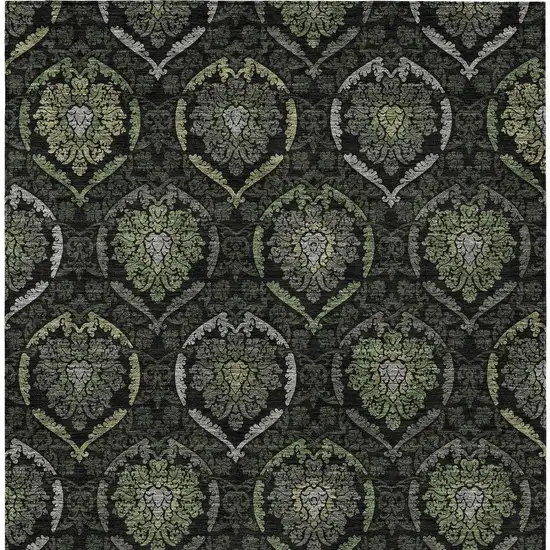 Green Gray And Charcoal Medallion Washable Indoor Outdoor Area Rug Photo 6