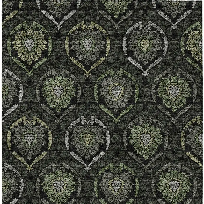 Green Gray And Charcoal Medallion Washable Indoor Outdoor Area Rug Photo 6