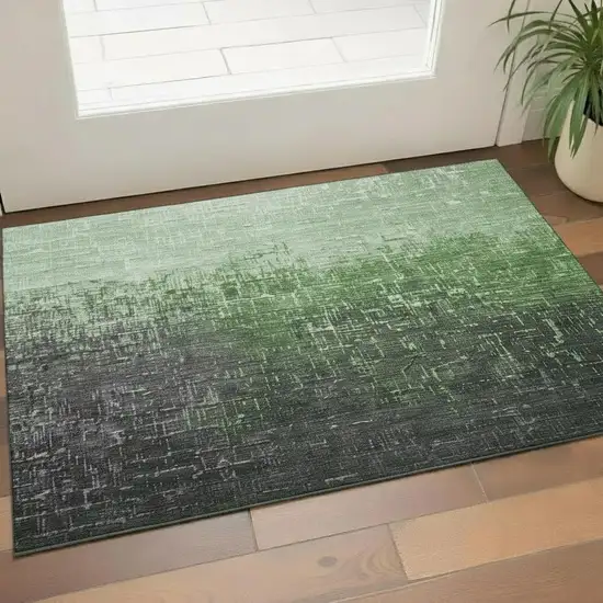 Green Gray And Charcoal Ombre Washable Area Rug With UV Protection Photo 2