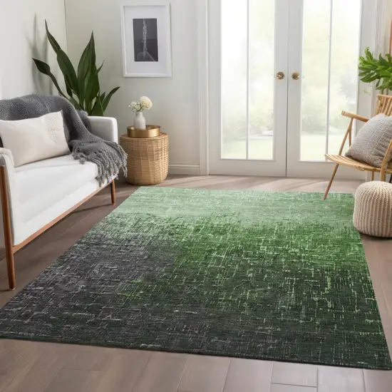 Green Gray And Charcoal Ombre Washable Area Rug With UV Protection Photo 5