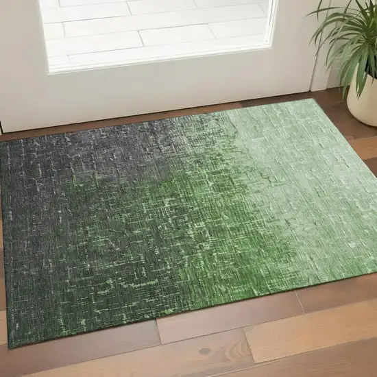 Green Gray And Charcoal Ombre Washable Area Rug With UV Protection Photo 1