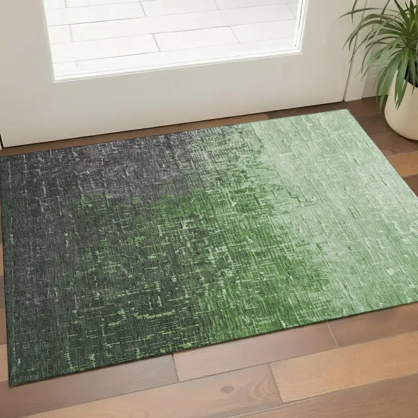 Green Gray And Charcoal Ombre Washable Area Rug With UV Protection Photo 1