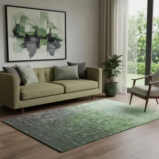 Green Gray And Charcoal Ombre Washable Area Rug With UV Protection Photo 2