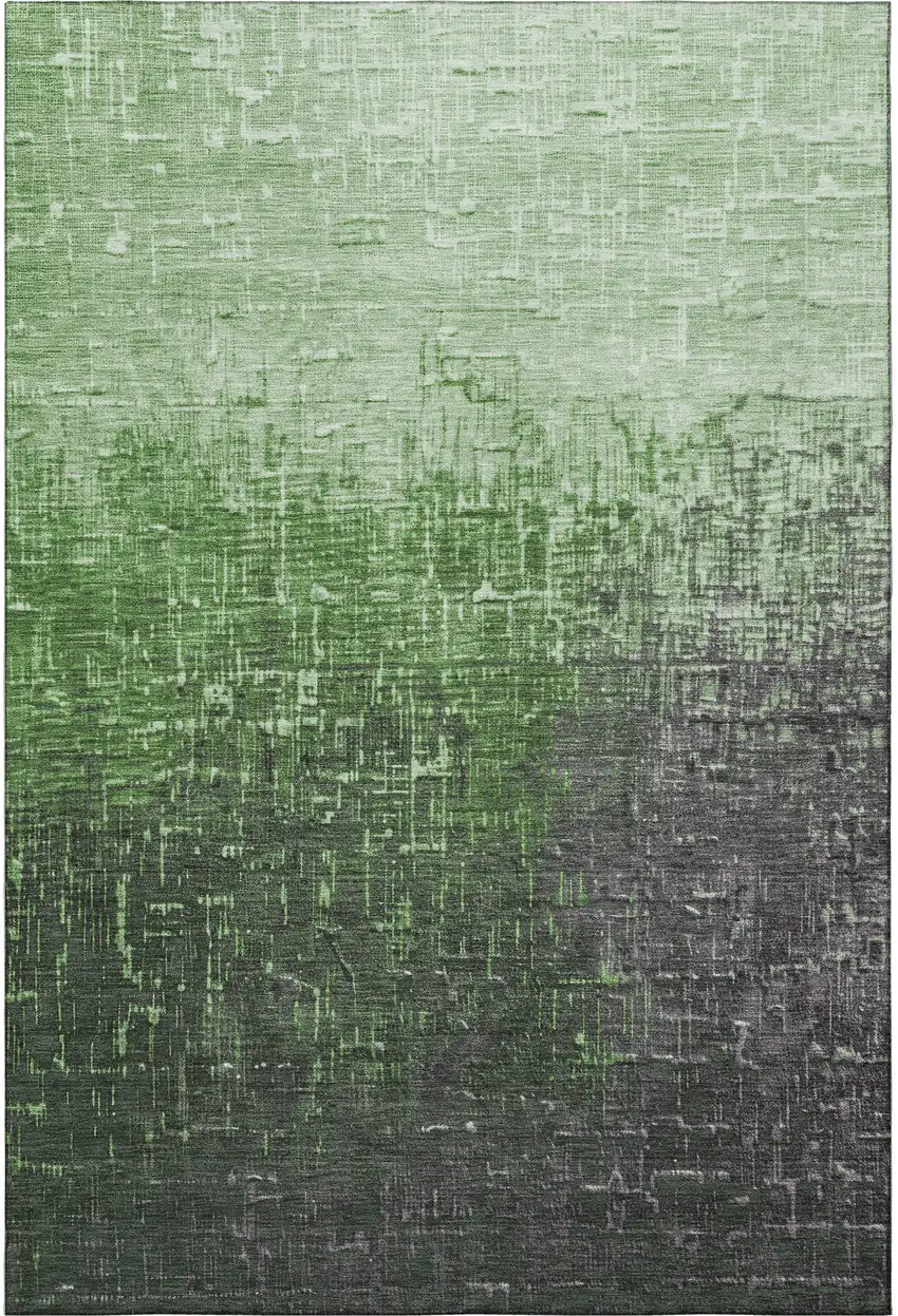 Green Gray And Charcoal Ombre Washable Area Rug With UV Protection Photo 2