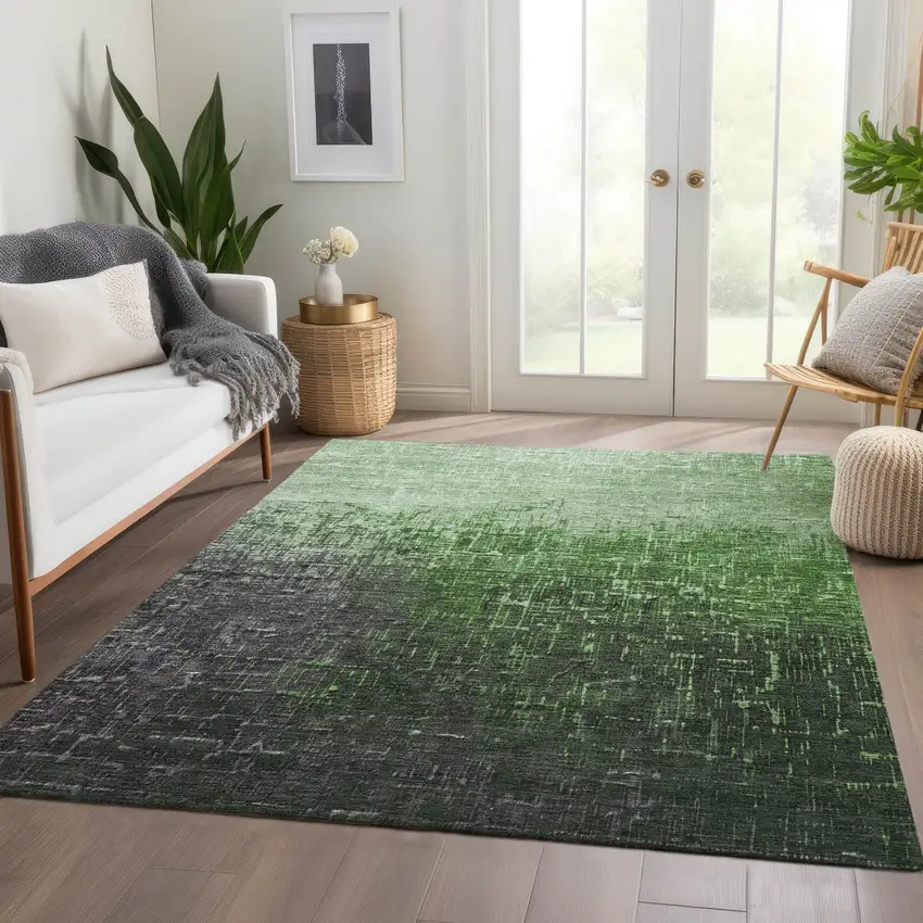 Green Gray And Charcoal Ombre Washable Area Rug With UV Protection Photo 4