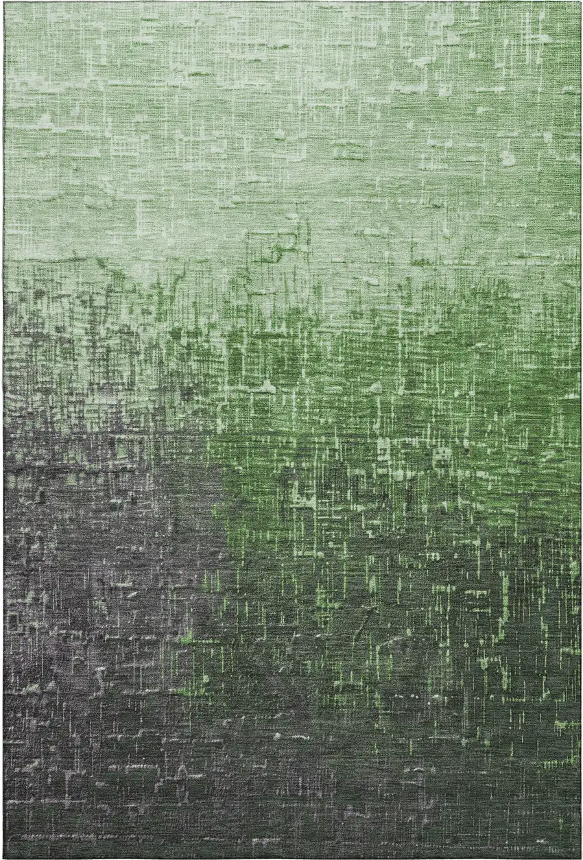 Green Gray And Charcoal Ombre Washable Area Rug With UV Protection Photo 1