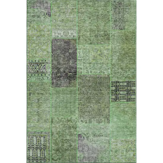 Green Gray And Charcoal Patchwork Washable Area Rug With UV Protection Photo 1