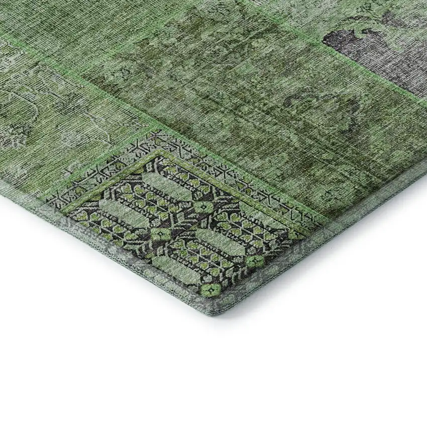 Green Gray And Charcoal Patchwork Washable Area Rug With UV Protection Photo 7