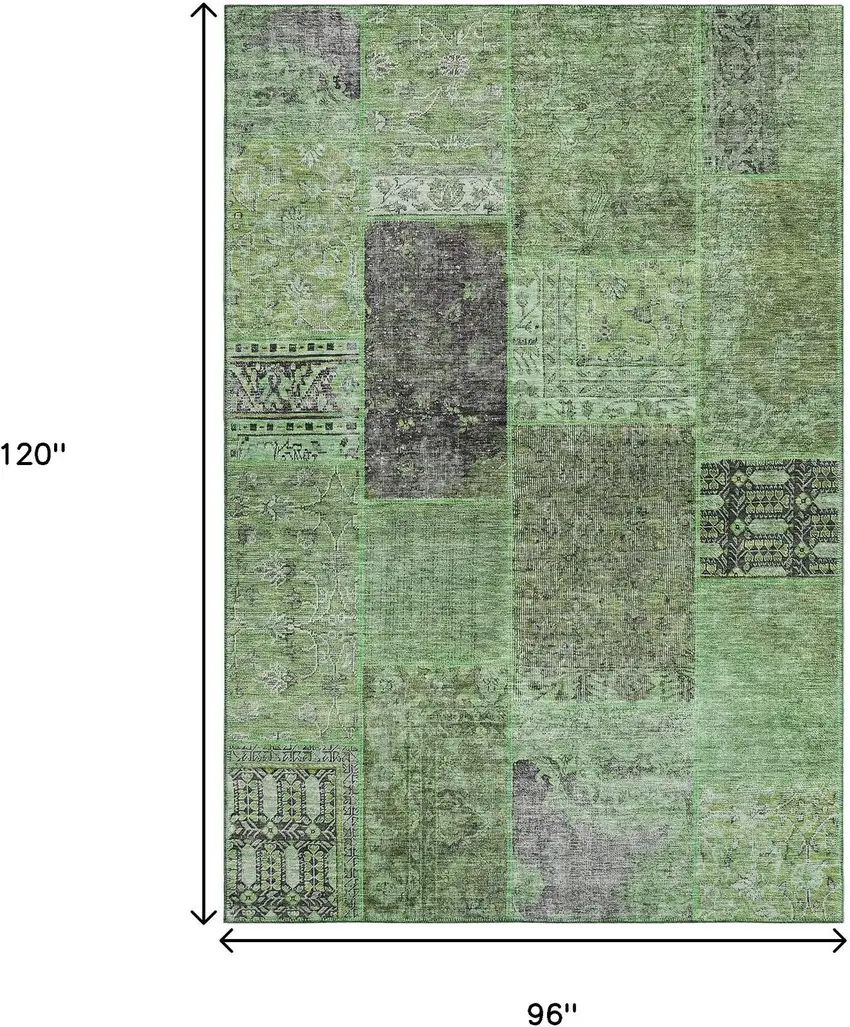 Green Gray And Charcoal Patchwork Washable Area Rug With UV Protection Photo 3