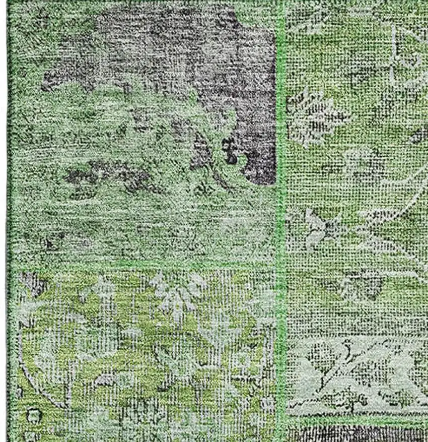 Green Gray And Charcoal Patchwork Washable Area Rug With UV Protection Photo 4