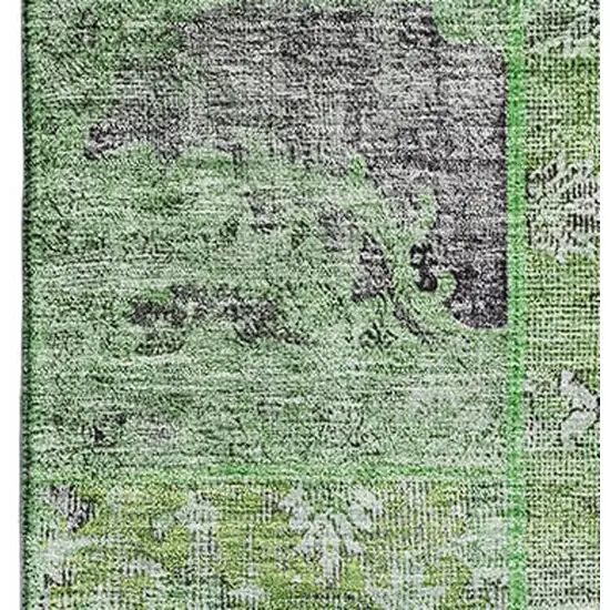 Green Gray And Charcoal Patchwork Washable Area Rug With UV Protection Photo 2