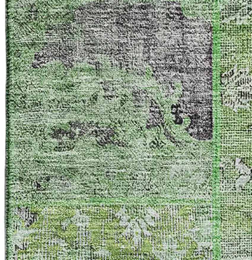 Green Gray And Charcoal Patchwork Washable Area Rug With UV Protection Photo 2