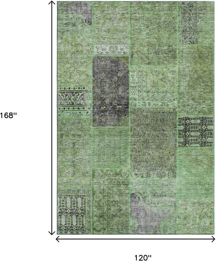 Green Gray And Charcoal Patchwork Washable Area Rug With UV Protection Photo 3