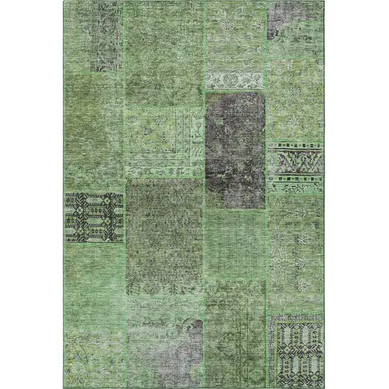 Green Gray And Charcoal Patchwork Washable Area Rug With UV Protection Photo 3