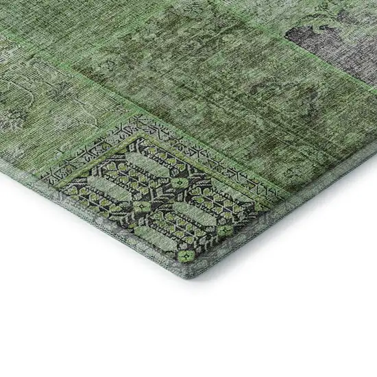 Green Gray And Charcoal Patchwork Washable Area Rug With UV Protection Photo 7