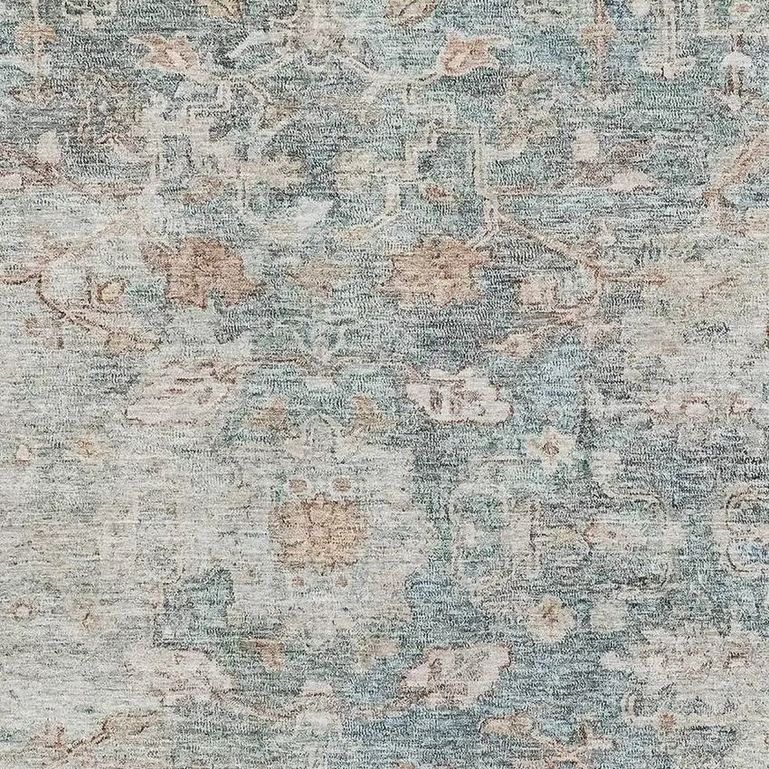 Green Gray And Copper Floral Washable Area Rug With UV Protection Photo 3