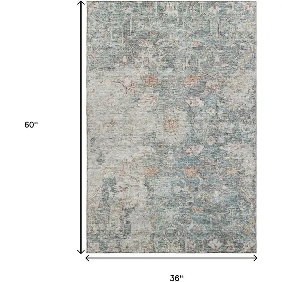 Green Gray And Copper Floral Washable Area Rug With UV Protection Photo 3