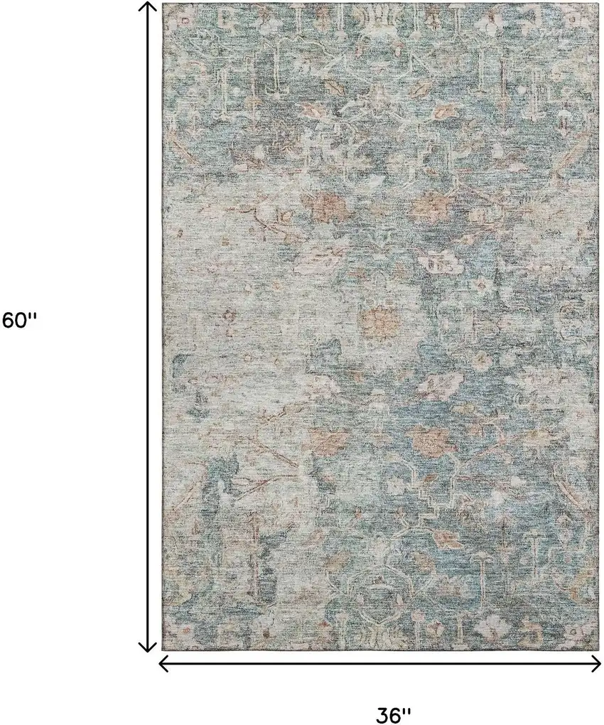 Green Gray And Copper Floral Washable Area Rug With UV Protection Photo 3