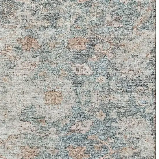 Green Gray And Copper Floral Washable Area Rug With UV Protection Photo 3