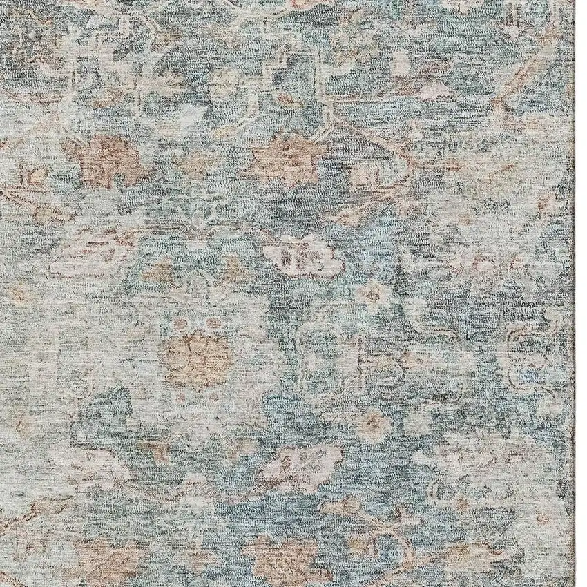 Green Gray And Copper Floral Washable Area Rug With UV Protection Photo 3