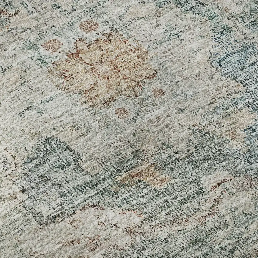 Green Gray And Copper Floral Washable Area Rug With UV Protection Photo 9