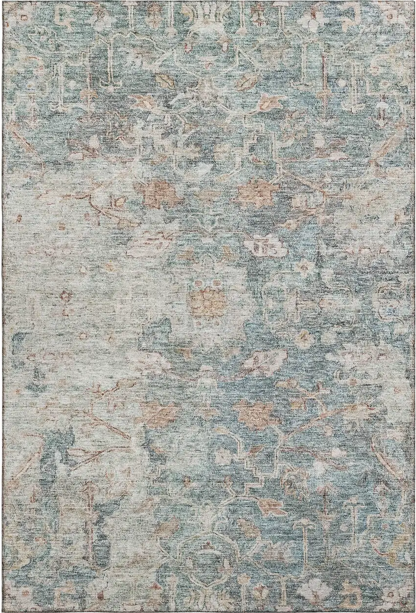 Green Gray And Copper Floral Washable Area Rug With UV Protection Photo 1