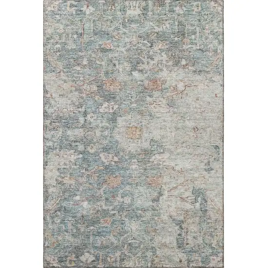 Green Gray And Copper Floral Washable Area Rug With UV Protection Photo 3