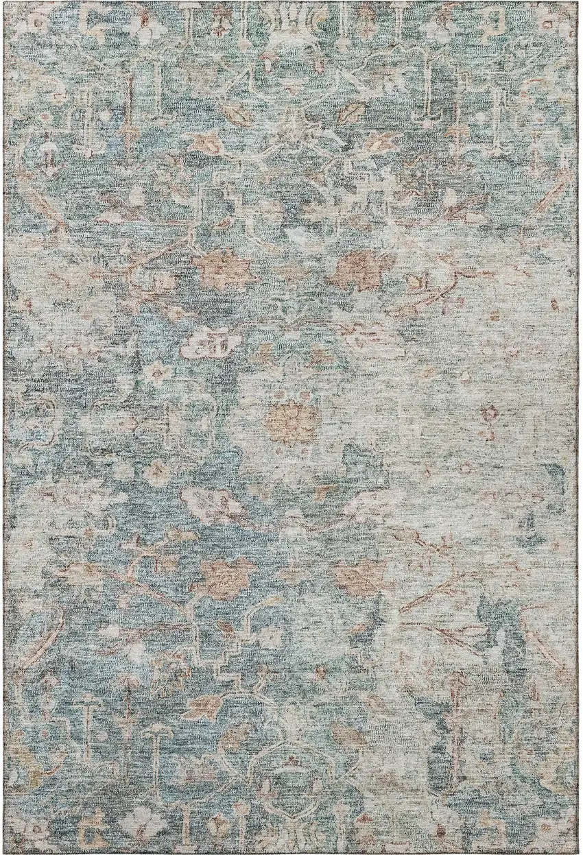Green Gray And Copper Floral Washable Area Rug With UV Protection Photo 3