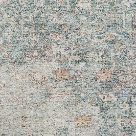 Green Gray And Copper Floral Washable Area Rug With UV Protection Photo 3