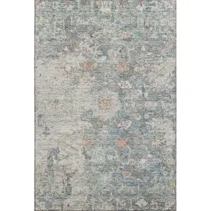 Photo of Green Gray And Copper Floral Washable Area Rug With UV Protection