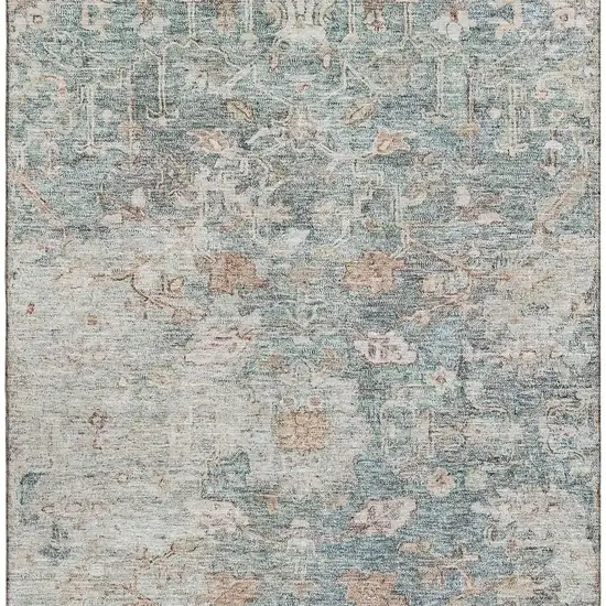 Green Gray And Copper Floral Washable Area Rug With UV Protection Photo 4