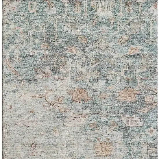 Green Gray And Copper Floral Washable Area Rug With UV Protection Photo 3