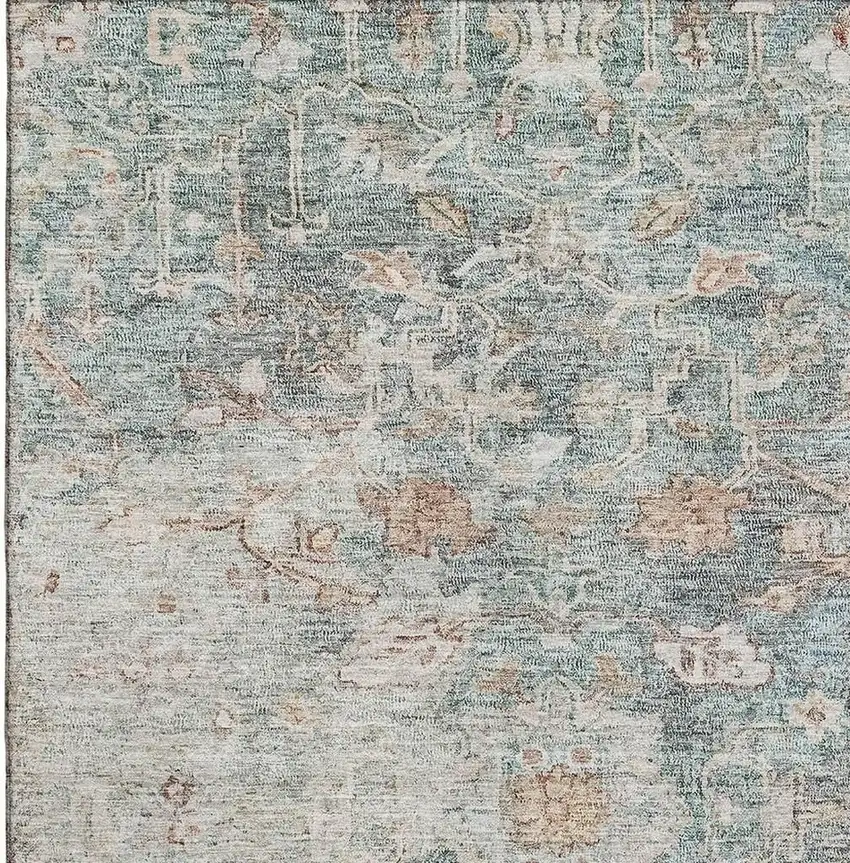 Green Gray And Copper Floral Washable Area Rug With UV Protection Photo 3