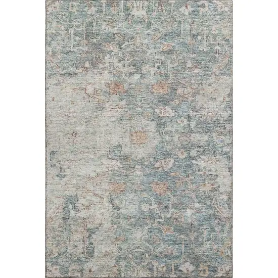 Green Gray And Copper Floral Washable Area Rug With UV Protection Photo 1