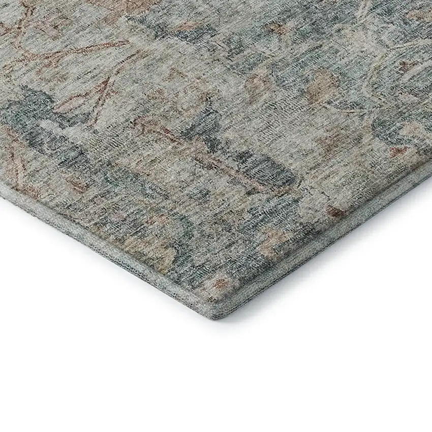 Green Gray And Copper Floral Washable Area Rug With UV Protection Photo 8