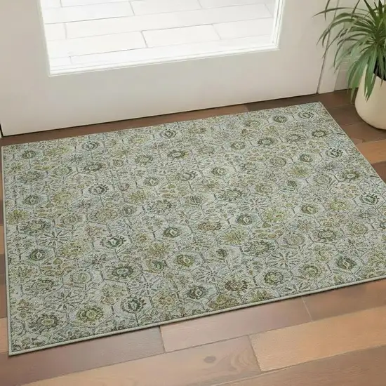 Green Gray And Copper Floral Washable Area Rug With UV Protection Photo 2