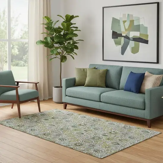 Green Gray And Copper Floral Washable Area Rug With UV Protection Photo 2