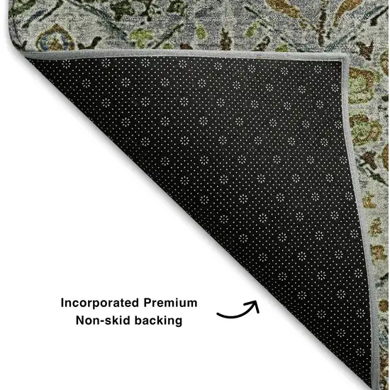 Green Gray And Copper Floral Washable Area Rug With UV Protection Photo 7