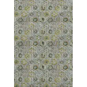 Photo of Green Gray And Copper Floral Washable Area Rug With UV Protection