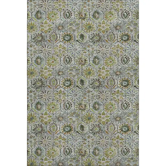 Green Gray And Copper Floral Washable Area Rug With UV Protection Photo 1