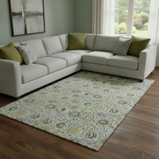 Green Gray And Copper Floral Washable Area Rug With UV Protection Photo 2