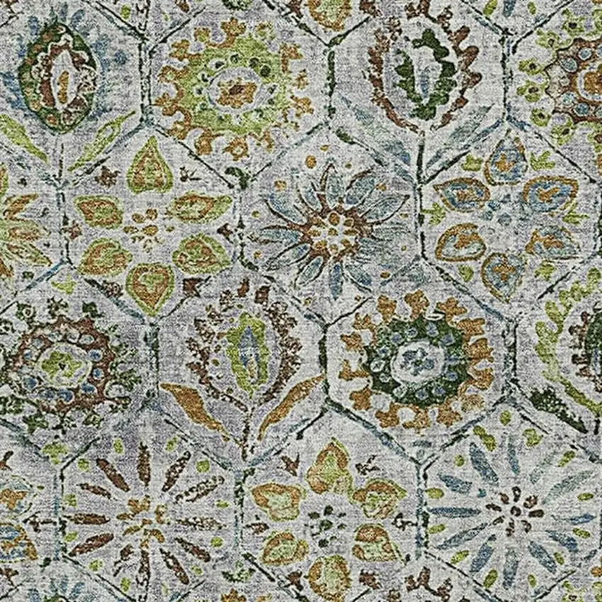 Green Gray And Copper Floral Washable Area Rug With UV Protection Photo 3