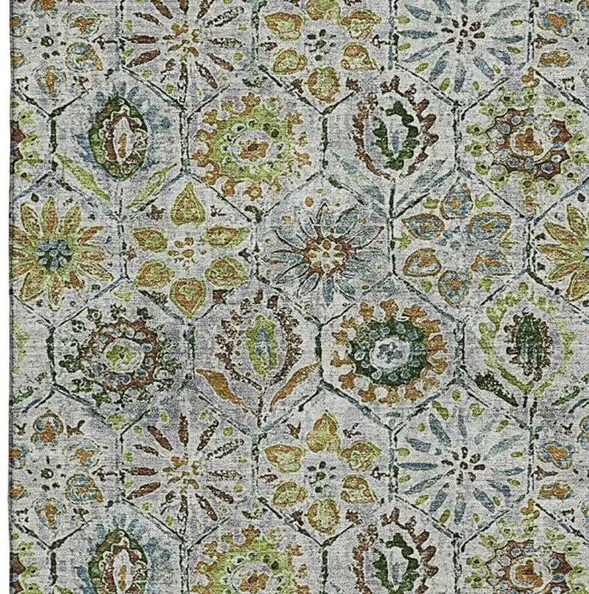 Green Gray And Copper Floral Washable Area Rug With UV Protection Photo 4