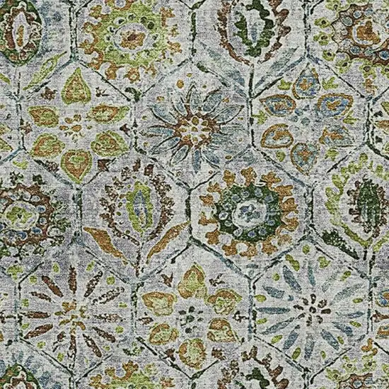 Green Gray And Copper Floral Washable Area Rug With UV Protection Photo 3