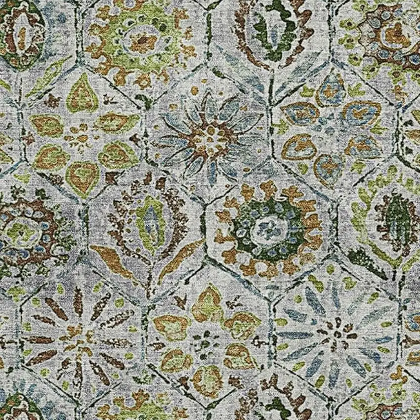 Green Gray And Copper Floral Washable Area Rug With UV Protection Photo 3